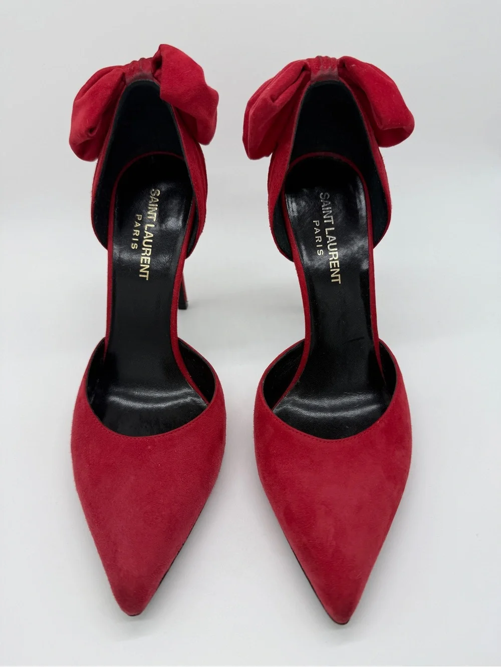 Saint Laurent Skinny 105 D'Orsay Bow Embellished Suede Pumps – Red – Size 37.5 - Picture 3 of 14